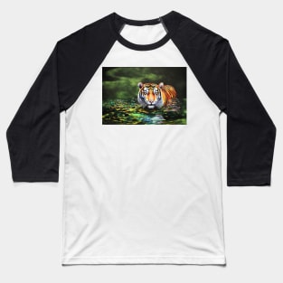 Tiger In The Water Baseball T-Shirt